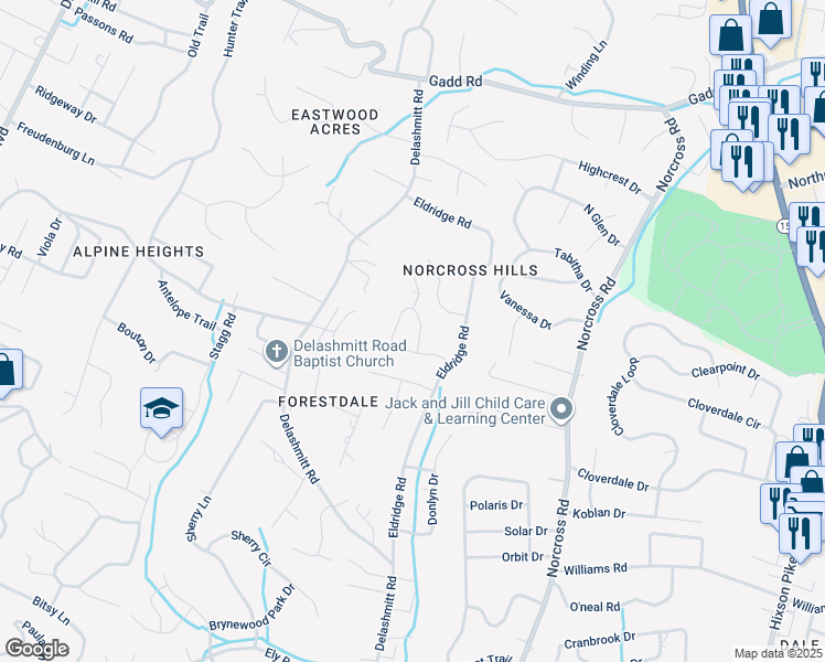 map of restaurants, bars, coffee shops, grocery stores, and more near 649 Soaring Eagle Circle in Chattanooga
