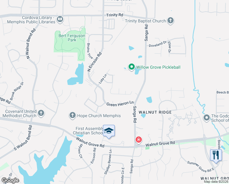 map of restaurants, bars, coffee shops, grocery stores, and more near 348 Steadman Lane in Memphis