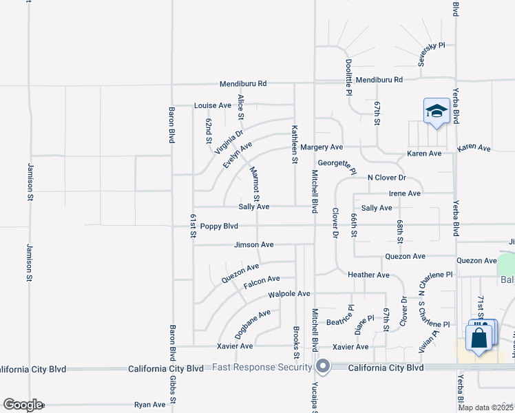 map of restaurants, bars, coffee shops, grocery stores, and more near Marmot Street in California City