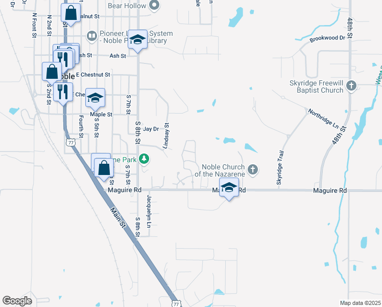 map of restaurants, bars, coffee shops, grocery stores, and more near 903 Maguire Road in Noble