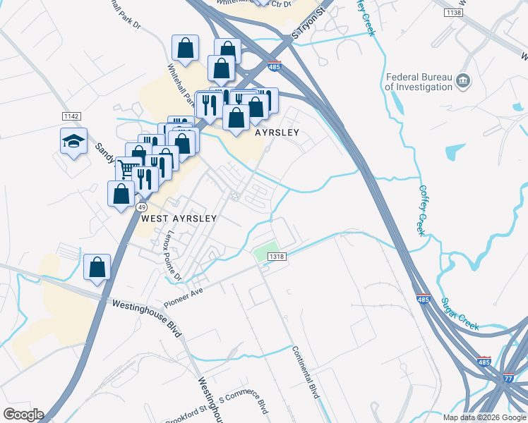 map of restaurants, bars, coffee shops, grocery stores, and more near 9210 Oban Passage Drive in Charlotte