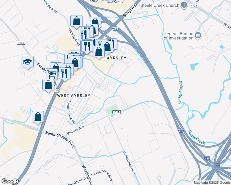 map of restaurants, bars, coffee shops, grocery stores, and more near 2309 Silver Crescent Drive in Charlotte