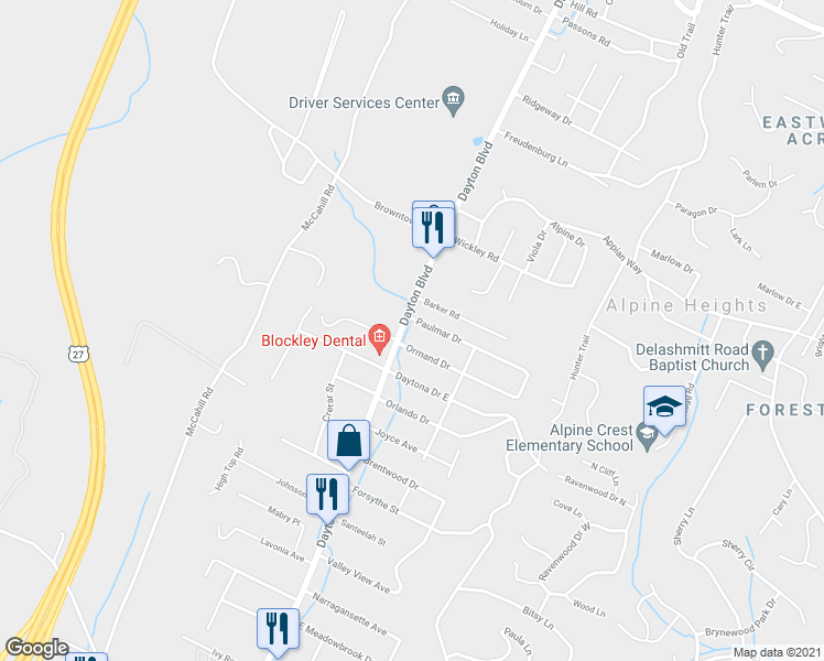 map of restaurants, bars, coffee shops, grocery stores, and more near 1a Paulmar Drive in Red Bank