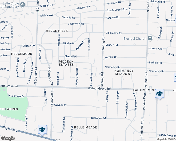 map of restaurants, bars, coffee shops, grocery stores, and more near 4292 Hathaway Lane in Memphis