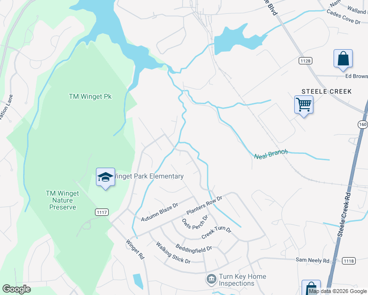 map of restaurants, bars, coffee shops, grocery stores, and more near 3819 Planters Watch Drive in Charlotte