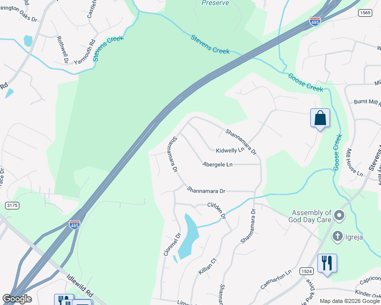map of restaurants, bars, coffee shops, grocery stores, and more near 6019 Abergele Lane in Matthews