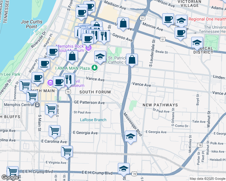 map of restaurants, bars, coffee shops, grocery stores, and more near 340 Ishmael Place in Memphis