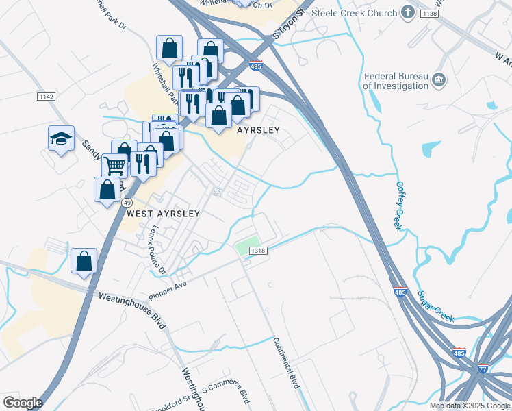 map of restaurants, bars, coffee shops, grocery stores, and more near 2309 Silver Crescent Drive in Charlotte