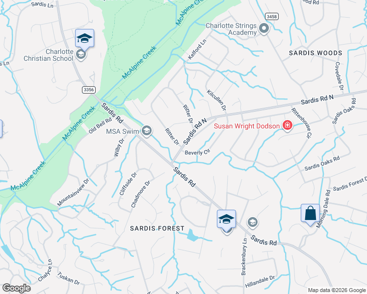 map of restaurants, bars, coffee shops, grocery stores, and more near in Charlotte