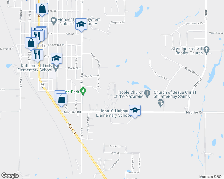 map of restaurants, bars, coffee shops, grocery stores, and more near 903 Maguire Road in Noble