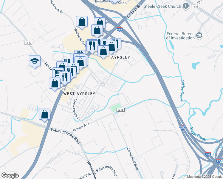 map of restaurants, bars, coffee shops, grocery stores, and more near 9210 Oban Passage Drive in Charlotte