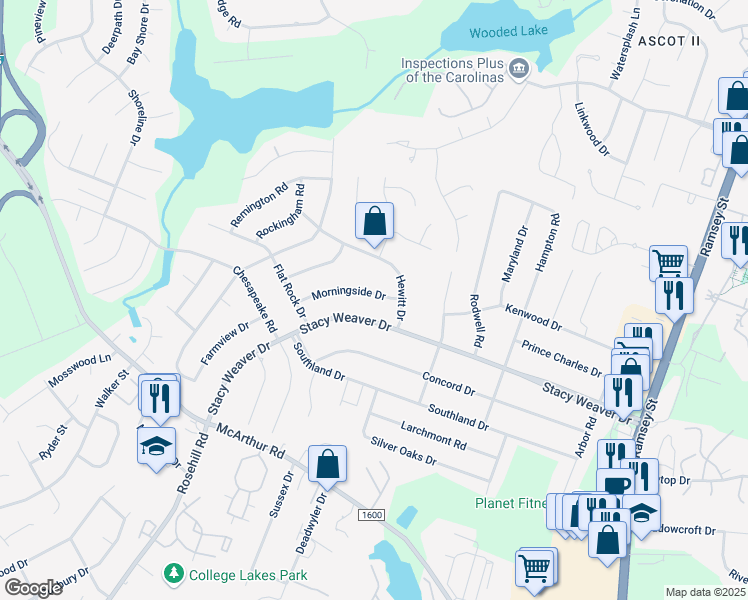map of restaurants, bars, coffee shops, grocery stores, and more near 429 Morningside Drive in Fayetteville