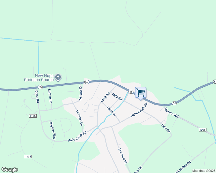 map of restaurants, bars, coffee shops, grocery stores, and more near 6478 North Carolina 55 in New Bern