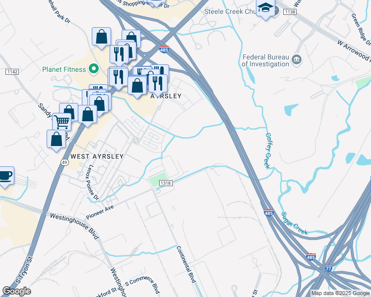 map of restaurants, bars, coffee shops, grocery stores, and more near 8916 Pioneer Avenue in Charlotte