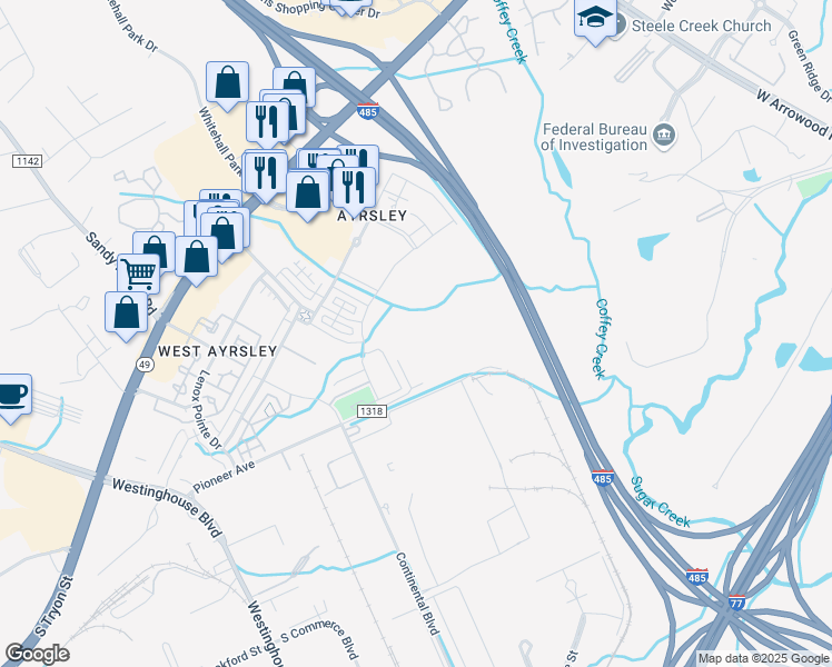 map of restaurants, bars, coffee shops, grocery stores, and more near 8916 Pioneer Avenue in Charlotte