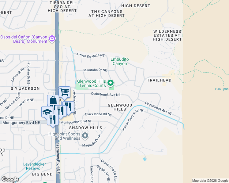map of restaurants, bars, coffee shops, grocery stores, and more near 13104 Della Longa Lane Northeast in Albuquerque