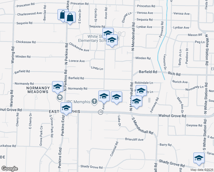 map of restaurants, bars, coffee shops, grocery stores, and more near 4777 Barfield Road in Memphis