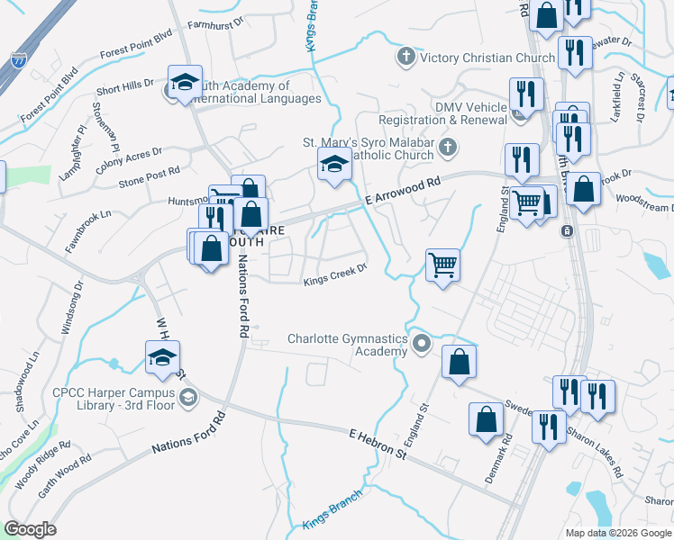 map of restaurants, bars, coffee shops, grocery stores, and more near in Charlotte