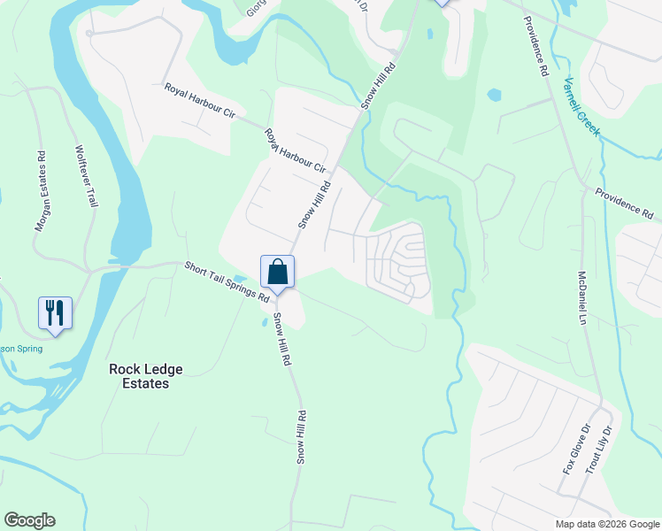 map of restaurants, bars, coffee shops, grocery stores, and more near 7302 Splendid View Drive in Ooltewah