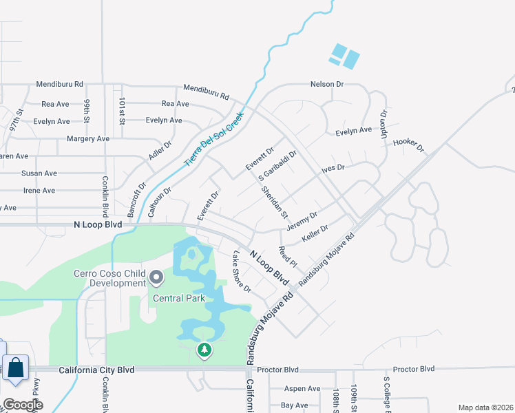 map of restaurants, bars, coffee shops, grocery stores, and more near 21620 Sheridan Court in California City