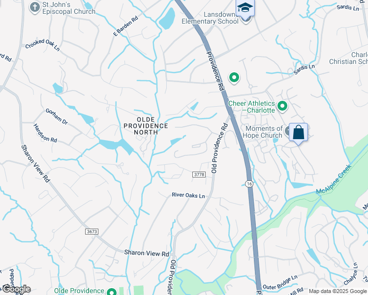 map of restaurants, bars, coffee shops, grocery stores, and more near 5800 Old Providence Road in Charlotte