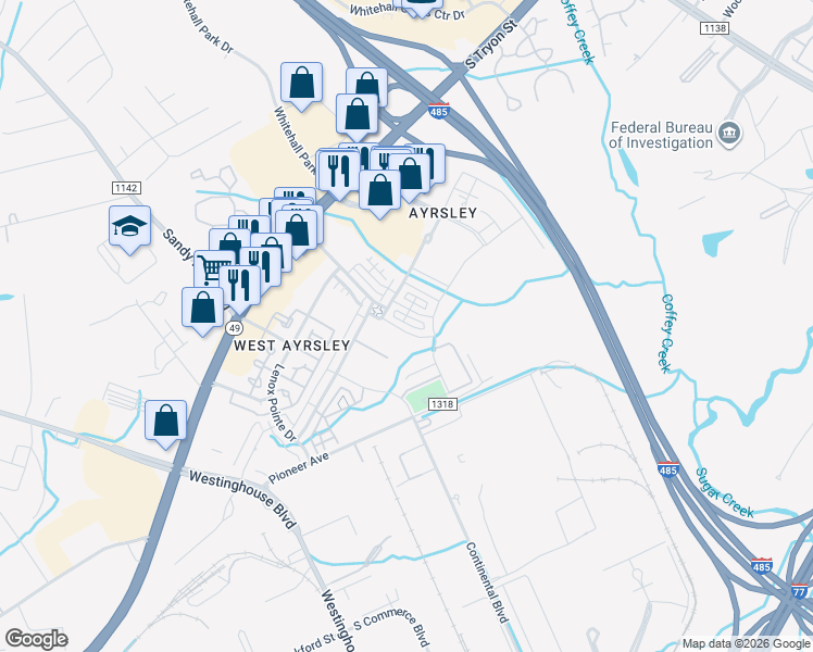 map of restaurants, bars, coffee shops, grocery stores, and more near 9210 Oban Passage Drive in Charlotte