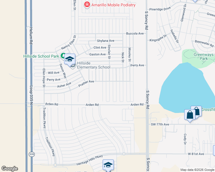 map of restaurants, bars, coffee shops, grocery stores, and more near 7117 Wilkerson in Amarillo