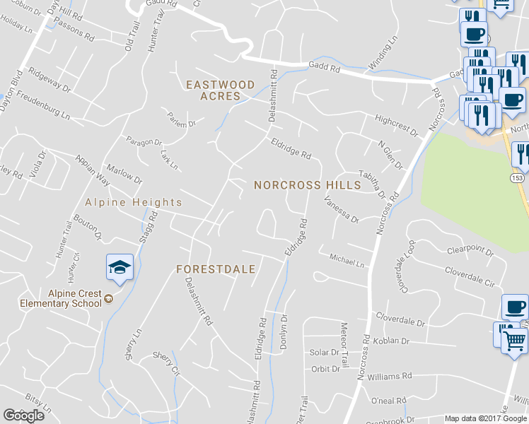 map of restaurants, bars, coffee shops, grocery stores, and more near 173 Soaring Eagle Circle in Chattanooga
