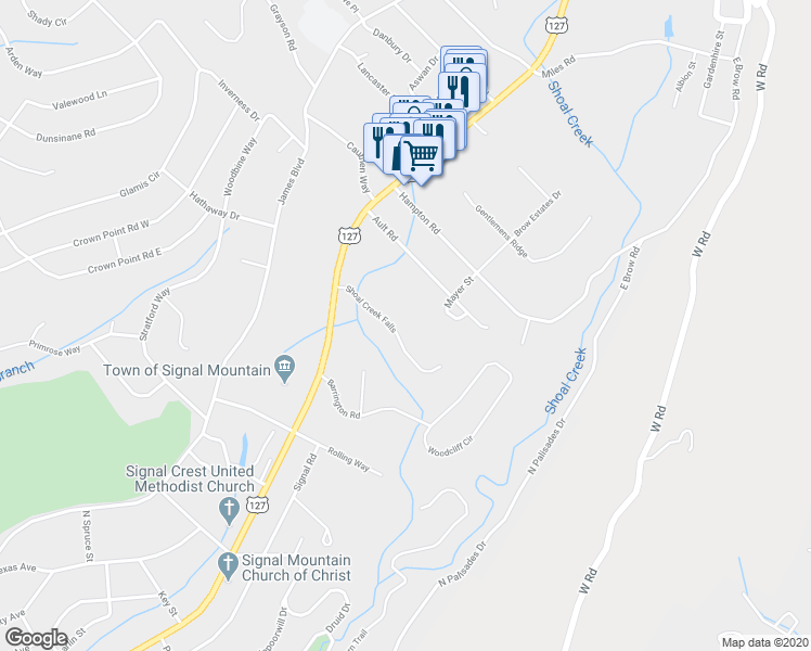 map of restaurants, bars, coffee shops, grocery stores, and more near 15 Shoal Creek Falls in Signal Mountain