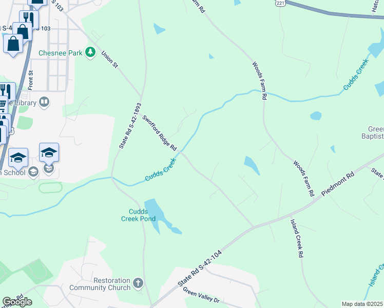 map of restaurants, bars, coffee shops, grocery stores, and more near 325 Swofford Ridge Road in Chesnee