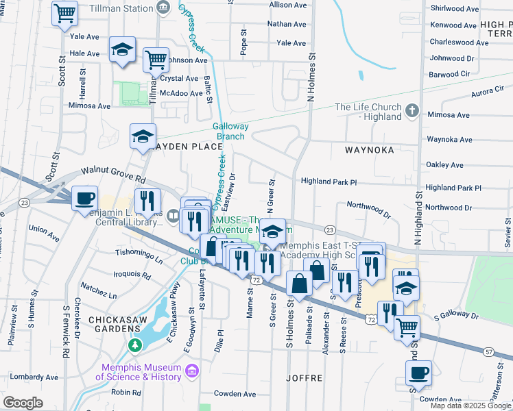 map of restaurants, bars, coffee shops, grocery stores, and more near 3193 McIntosh Cove in Memphis