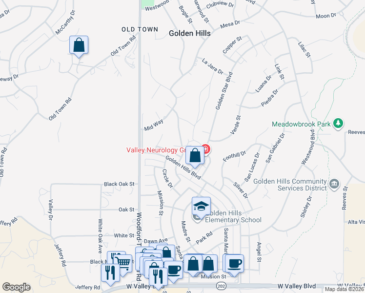 map of restaurants, bars, coffee shops, grocery stores, and more near Brook Drive & Mini Court in Tehachapi