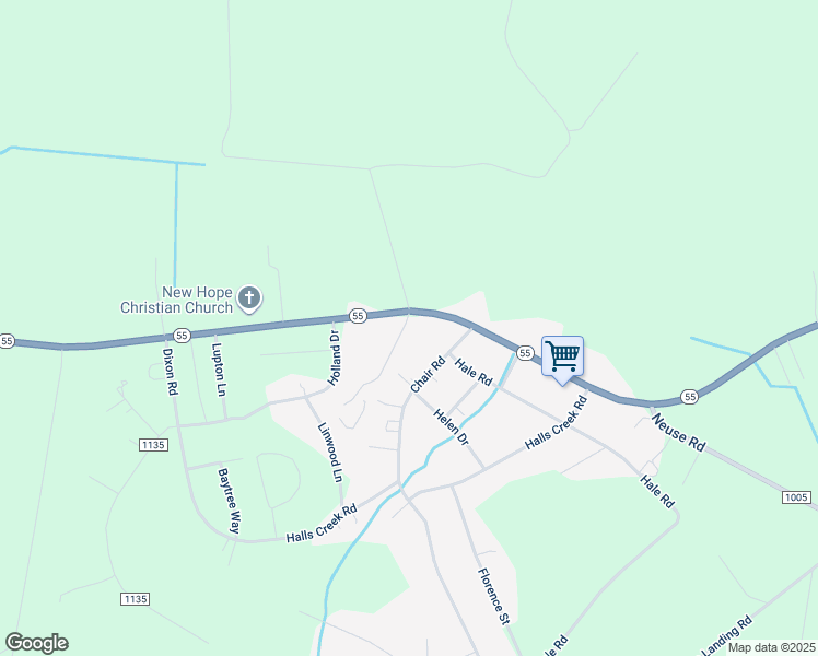 map of restaurants, bars, coffee shops, grocery stores, and more near 6418 North Carolina 55 in New Bern