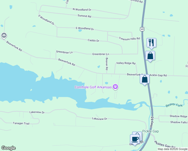 map of restaurants, bars, coffee shops, grocery stores, and more near 2 Lake Point Drive in Conway