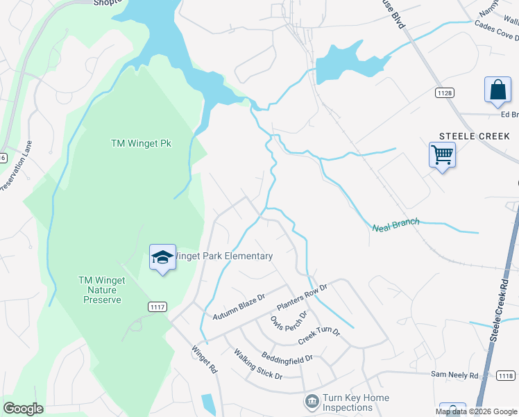 map of restaurants, bars, coffee shops, grocery stores, and more near 3819 Planters Watch Drive in Charlotte