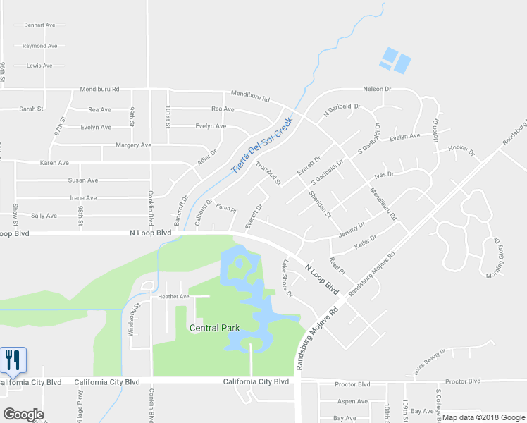 map of restaurants, bars, coffee shops, grocery stores, and more near 21600 Everett Drive in California City