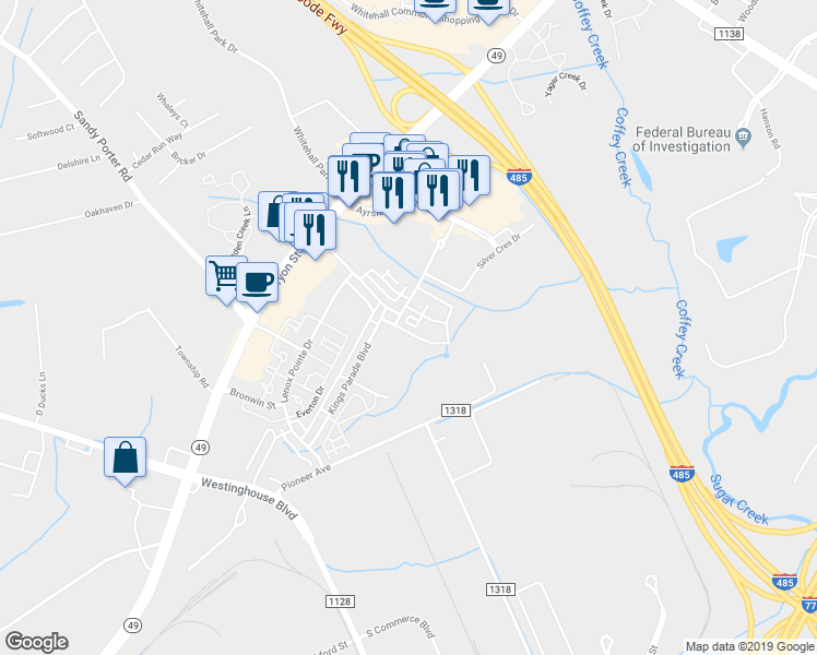 map of restaurants, bars, coffee shops, grocery stores, and more near in Charlotte