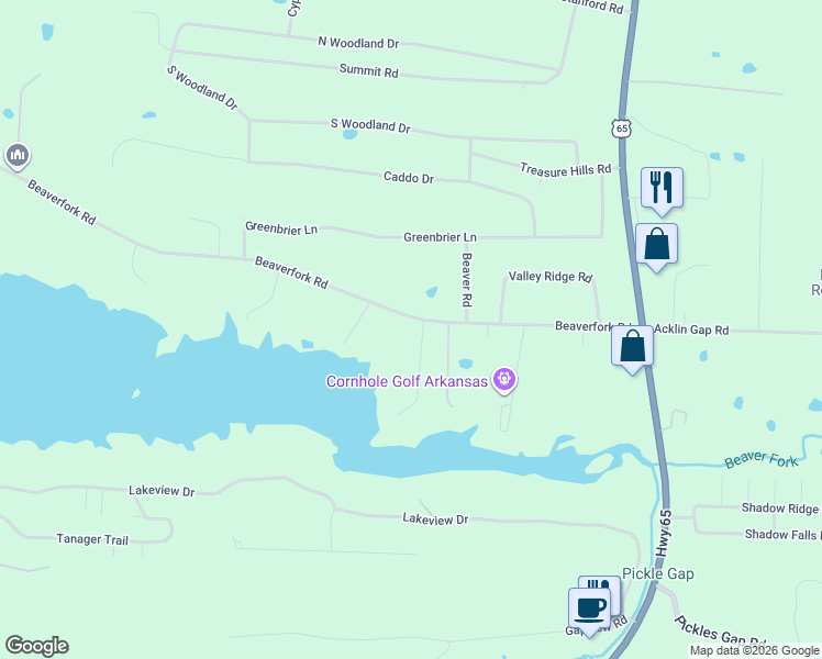 map of restaurants, bars, coffee shops, grocery stores, and more near 2 Lake Point Drive in Conway