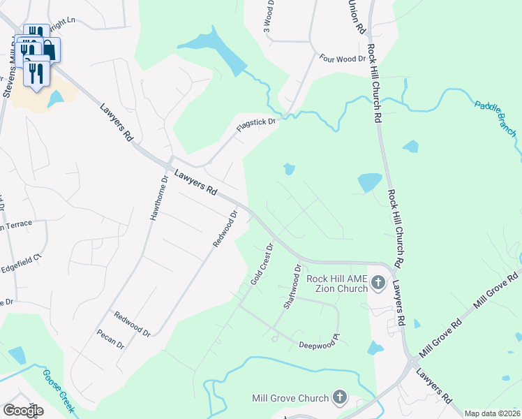 map of restaurants, bars, coffee shops, grocery stores, and more near 6115 Colchester Lane in Matthews