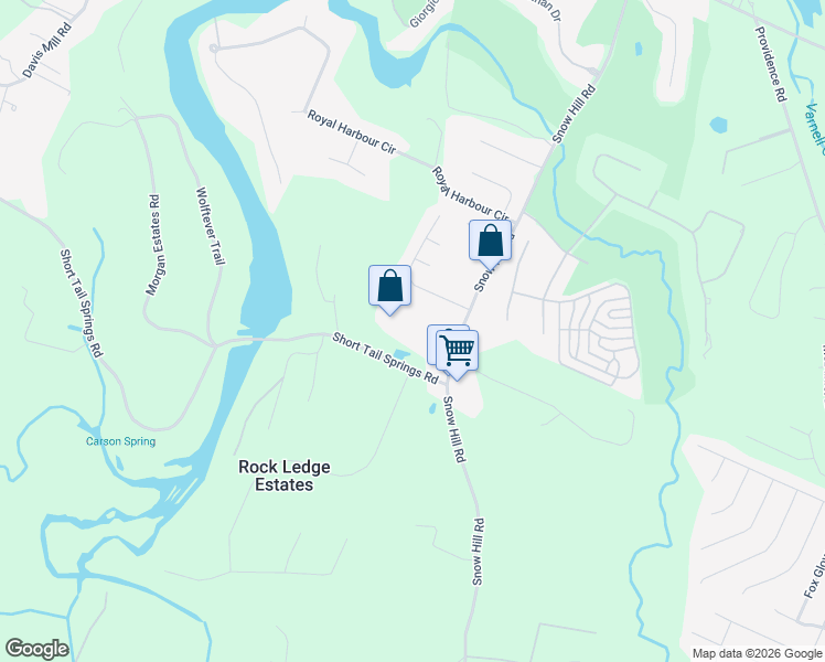 map of restaurants, bars, coffee shops, grocery stores, and more near 7315 Snow Hill Road in Ooltewah
