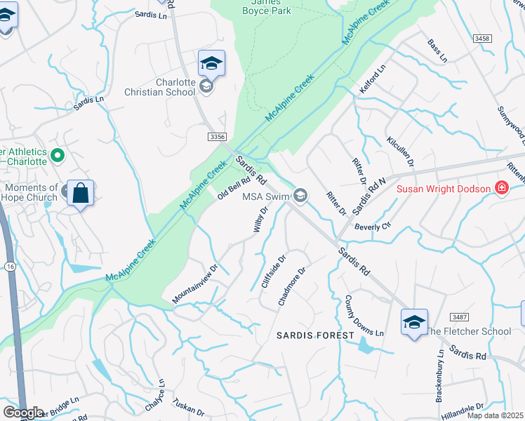 map of restaurants, bars, coffee shops, grocery stores, and more near 122 Wilby Drive in Charlotte