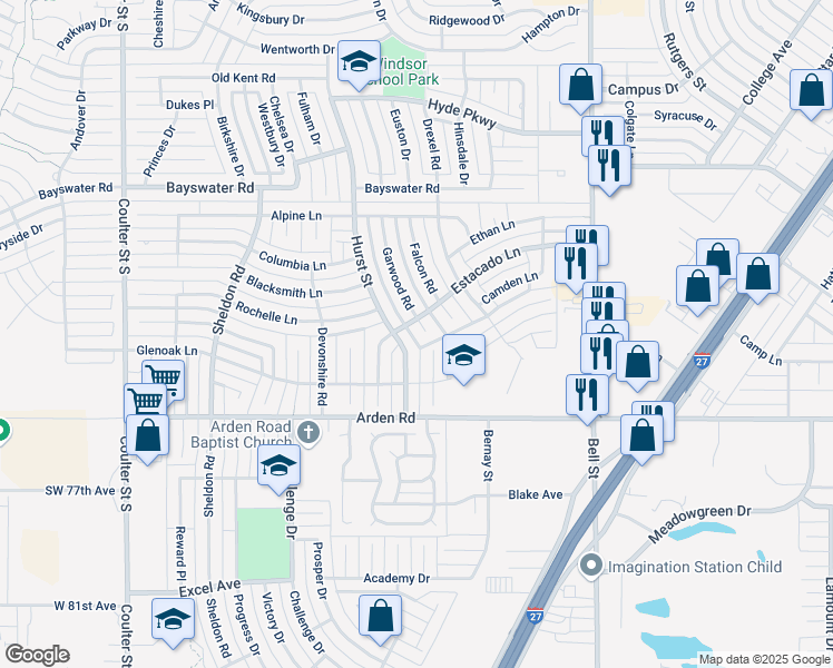 map of restaurants, bars, coffee shops, grocery stores, and more near 6702 Garwood Road in Amarillo