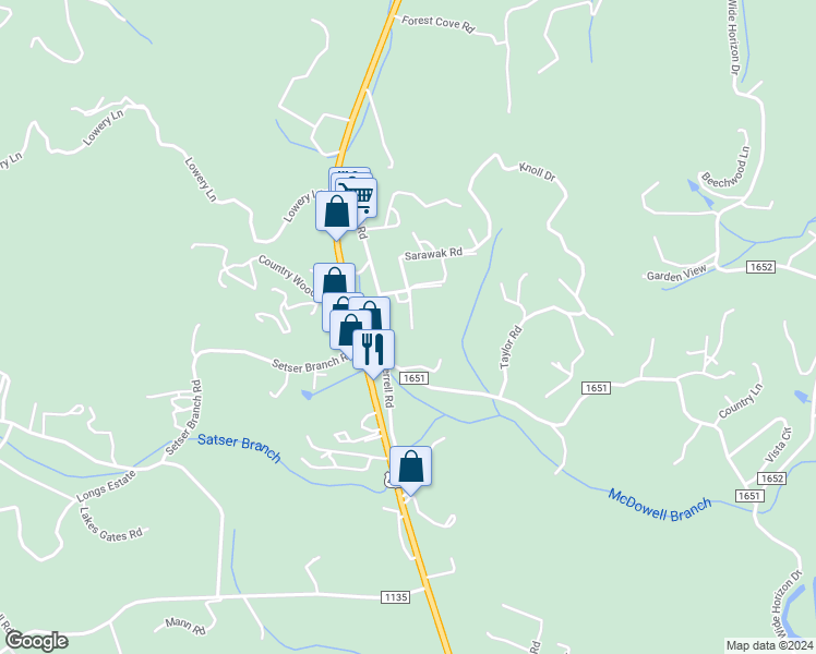 map of restaurants, bars, coffee shops, grocery stores, and more near 141 Union Otto Day Care Road in Franklin