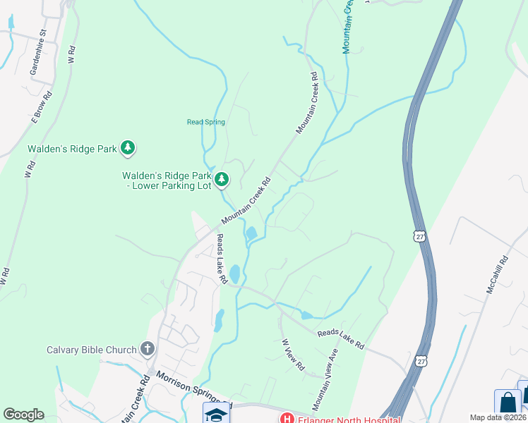 map of restaurants, bars, coffee shops, grocery stores, and more near 915 Creek Drive in Chattanooga