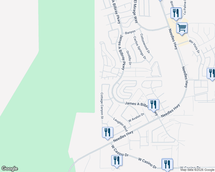 map of restaurants, bars, coffee shops, grocery stores, and more near 2347 Cottage Ridge Avenue in Laughlin