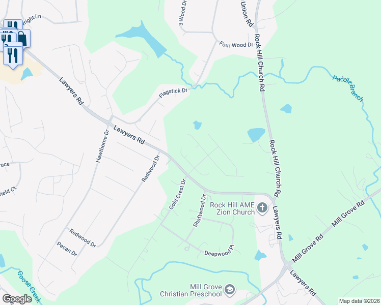 map of restaurants, bars, coffee shops, grocery stores, and more near 7016 Gatwick Lane in Matthews