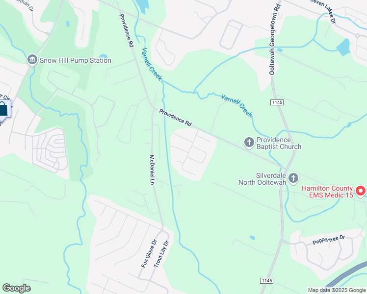 map of restaurants, bars, coffee shops, grocery stores, and more near 8430 Providence Road in Ooltewah