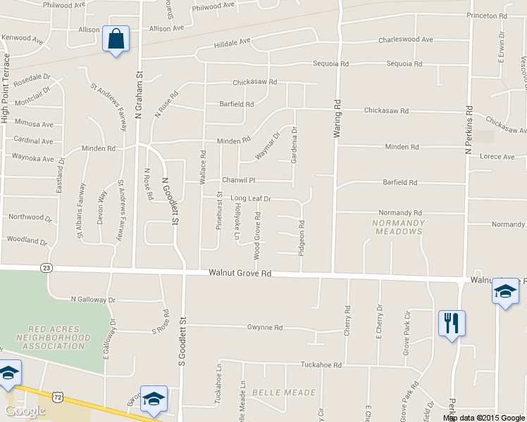 map of restaurants, bars, coffee shops, grocery stores, and more near 118 Wood Grove Road in Memphis