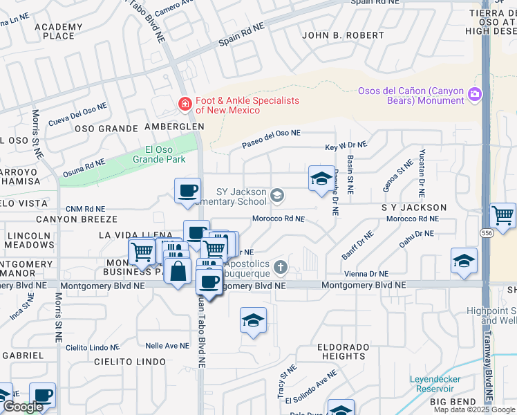 map of restaurants, bars, coffee shops, grocery stores, and more near 11312 Baja Drive Northeast in Albuquerque
