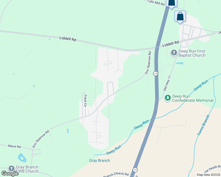map of restaurants, bars, coffee shops, grocery stores, and more near 2399 Ashley Acres Drive in Deep Run